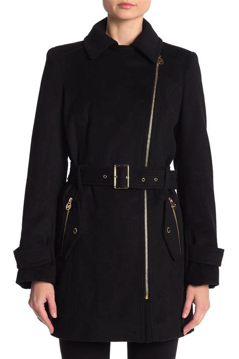 michael michael kors asymmetrical belted coat black m|MICHAEL Michael Kors Belted Wool Blend Coat.